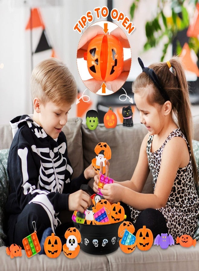 Aigybobo 48 Halloween Toys Pack with Pumpkin Box, Halloween Party Favors Gifts for Kids, Halloween Goodie Bag Stuffers with Bubble Push it Keychain, Halloween Prizes Treats Non Candy School Classroom Favors - Image 5